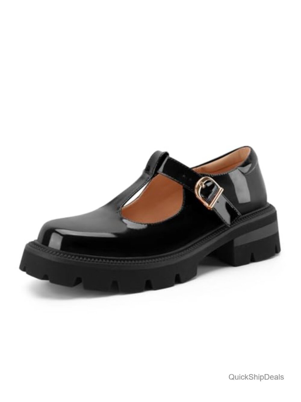 Patent Leather T-Strap Chunky Mary Jane Heels Platform Lug Sole Oxfords